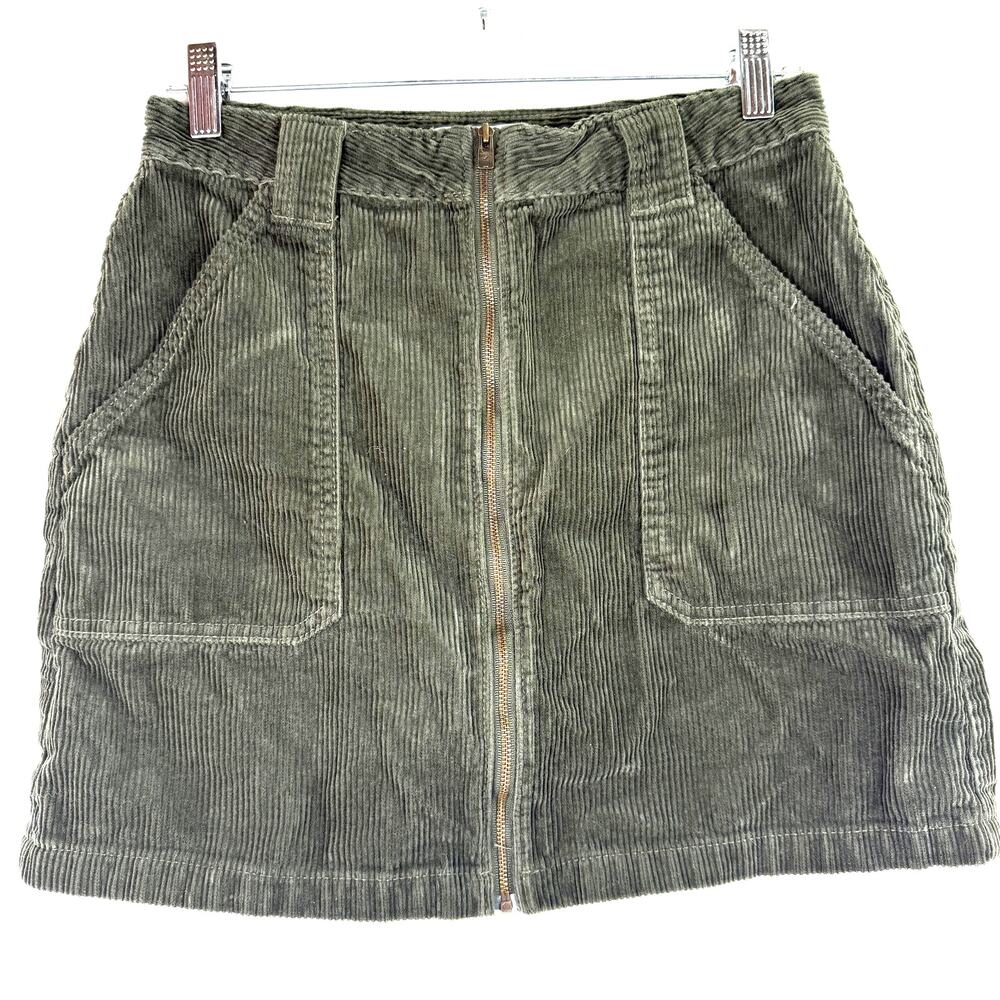 Hollister Green Corduroy Zip Up Ultra High Rise Mini Skirt Size 9